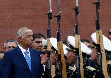 Uzbek President Islam Karimov takes part in a wreath-laying ceremony at the Tomb of the Unknown Soldier by the Kremlin Wall in Moscow, on April 26, 2016. / AFP / POOL / SERGEI KARPUKHIN        (Photo credit should read SERGEI KARPUKHIN/AFP/Getty Images)